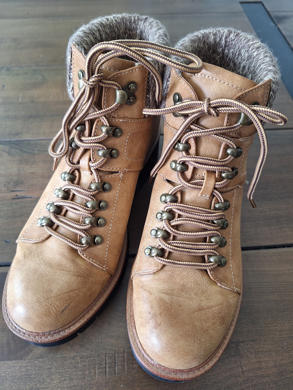 MIA Tan Lace-Up Faux Fur Collar Ankle Boots